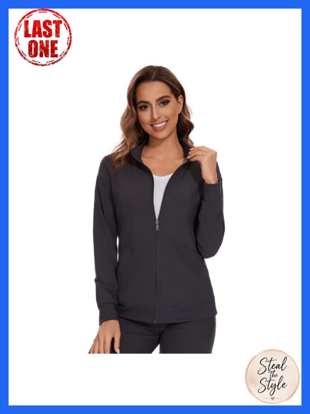Women's Zip Front Scrub Jacket Medical Nurse Uniform Knit Cuffs